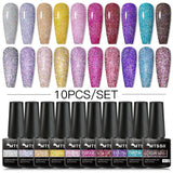 7/10/12PCS/SET Cat Magnetic Gel Nail Polish Set 9D Reflective Glitter Gel Semi Permanent UV Gel Soak Off Sparkling Nail Art Kits