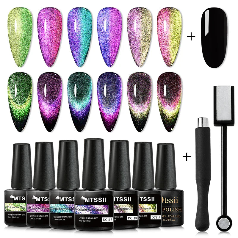 7/10/12PCS/SET Cat Magnetic Gel Nail Polish Set 9D Reflective Glitter Gel Semi Permanent UV Gel Soak Off Sparkling Nail Art Kits