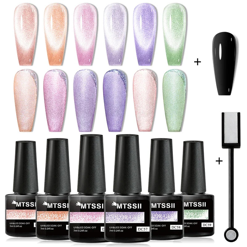 7/10/12PCS/SET Cat Magnetic Gel Nail Polish Set 9D Reflective Glitter Gel Semi Permanent UV Gel Soak Off Sparkling Nail Art Kits