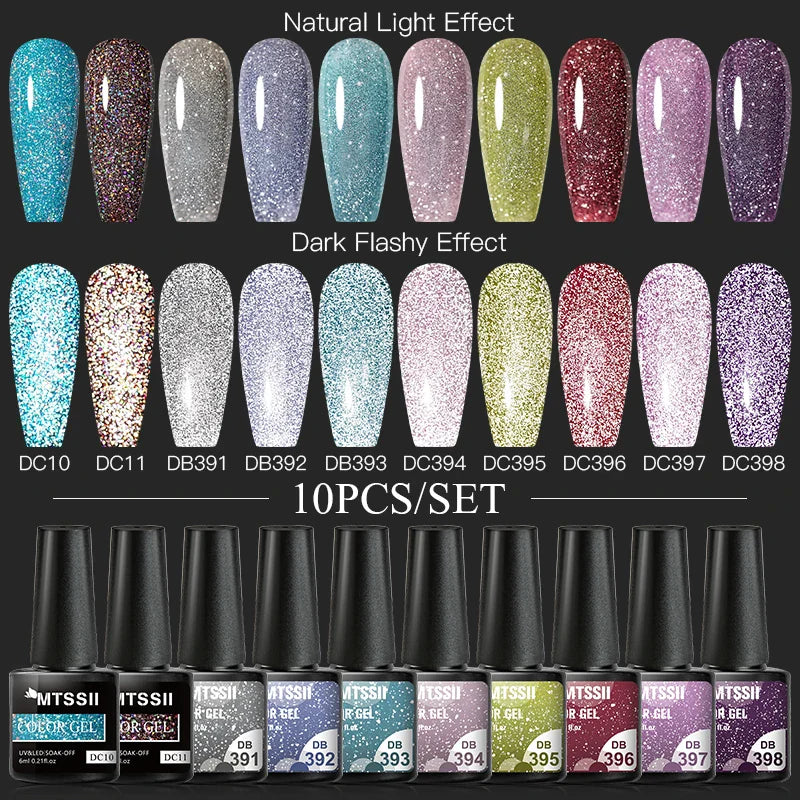 7/10/12PCS/SET Cat Magnetic Gel Nail Polish Set 9D Reflective Glitter Gel Semi Permanent UV Gel Soak Off Sparkling Nail Art Kits