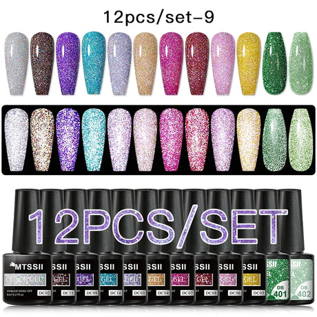 7/10/12PCS/SET Cat Magnetic Gel Nail Polish Set 9D Reflective Glitter Gel Semi Permanent UV Gel Soak Off Sparkling Nail Art Kits