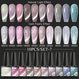 7/10/12PCS/SET Cat Magnetic Gel Nail Polish Set 9D Reflective Glitter Gel Semi Permanent UV Gel Soak Off Sparkling Nail Art Kits