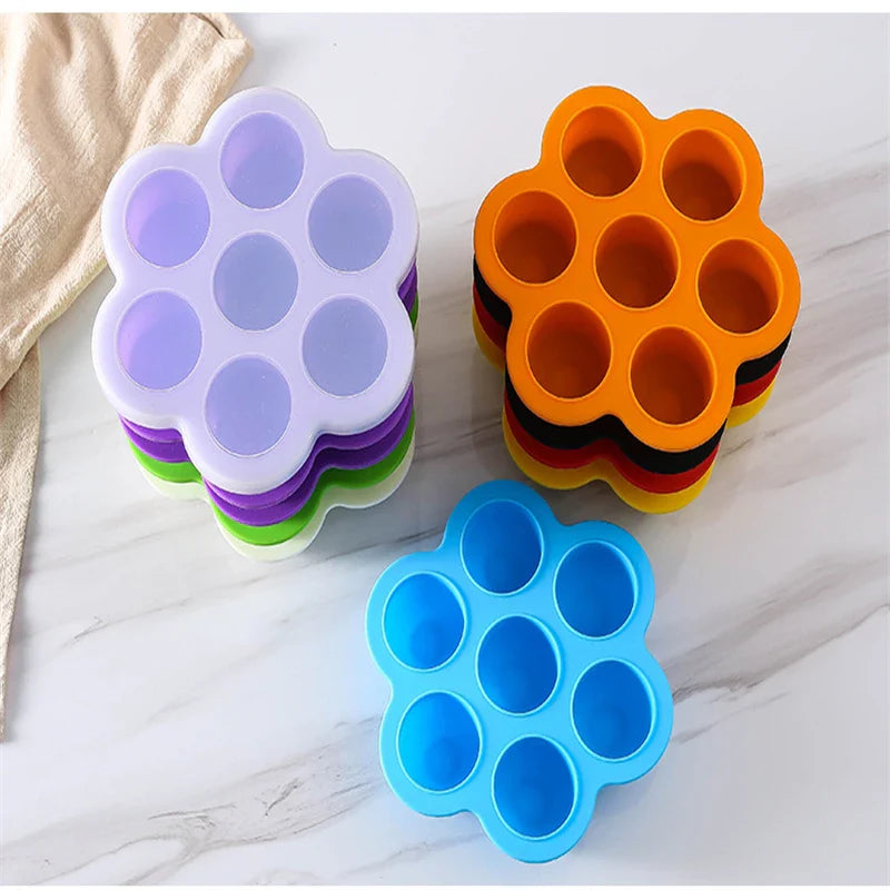 7 Holes Reusable Silicone Baby Food Freezer Tray Crisper Egg Bite Mold BPA Free Storage Baby Food Storage Containers With Lid