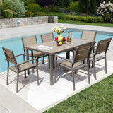 7 Piece Terrace Dining Outdoor Furniture Set with Weatherproof Table and 6 Stackable for Garden