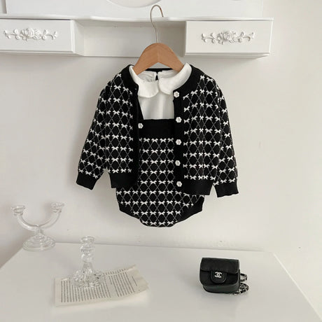 7058 Baby Clothing Set 2023 Autumn New Knitted Baby Girl's Coat Cardigan Or Suspenders Climbing Clothes Sweater