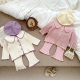 7395 Baby Clothing Set 2023 Autumn New Knitted Girl's Suit Lapel Long Sleeve Cardigan+Pant 0-3Year Kid's Two-piece Suit