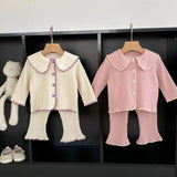 7395 Baby Clothing Set 2023 Autumn New Knitted Girl's Suit Lapel Long Sleeve Cardigan+Pant 0-3Year Kid's Two-piece Suit