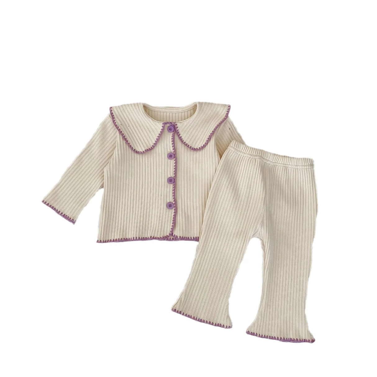 7395 Baby Clothing Set 2023 Autumn New Knitted Girl's Suit Lapel Long Sleeve Cardigan+Pant 0-3Year Kid's Two-piece Suit