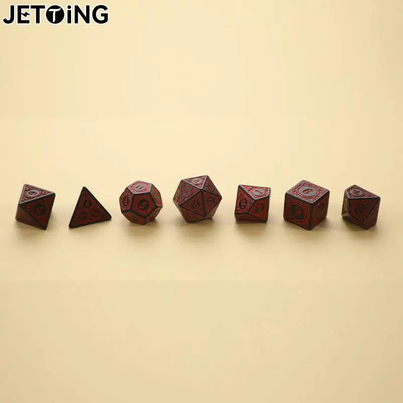 7pcs/set Polyhedral 7-Die Carved Pattern Dice Set D4 D6 D8 D10 D% D12 D20 For Game