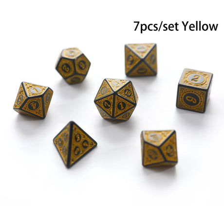 7pcs/set Polyhedral 7-Die Carved Pattern Dice Set D4 D6 D8 D10 D% D12 D20 For Game