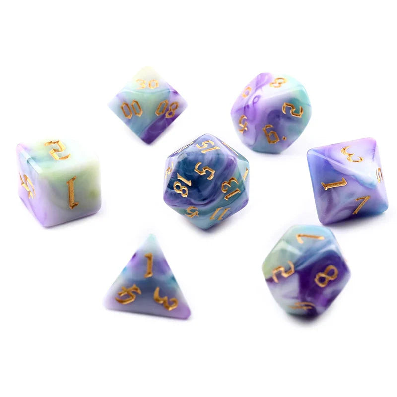 7pcs/set Polyhedral 7-Die Carved Pattern Dice Set D4 D6 D8 D10 D% D12 D20 For Game