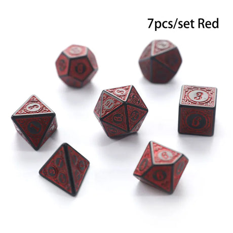 7pcs/set Polyhedral 7-Die Carved Pattern Dice Set D4 D6 D8 D10 D% D12 D20 For Game