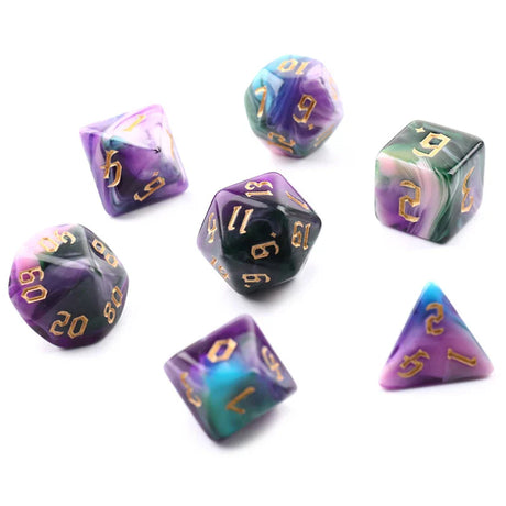 7pcs/set Polyhedral 7-Die Carved Pattern Dice Set D4 D6 D8 D10 D% D12 D20 For Game