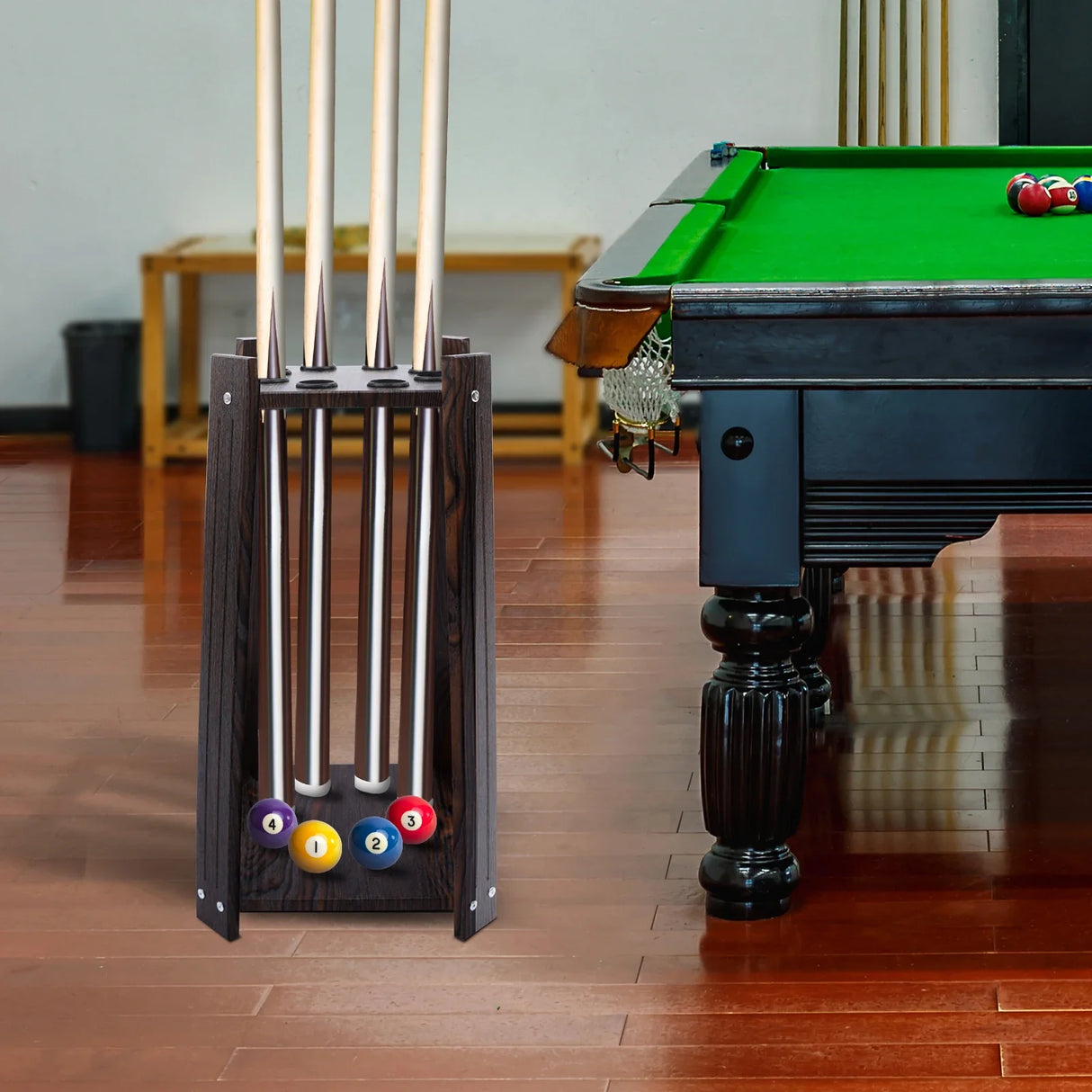 8-Hole Billiard Cue Rack Wood Multifunctional Pool Stick Stand Holder Cue Holder for Fishing Rod Golf Club