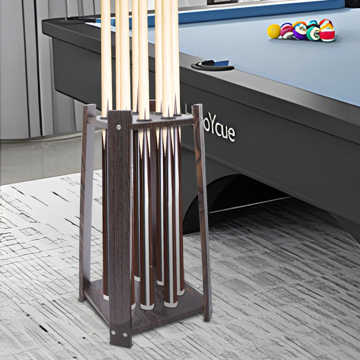 8-Hole Billiard Cue Rack Wood Multifunctional Pool Stick Stand Holder Cue Holder for Fishing Rod Golf Club