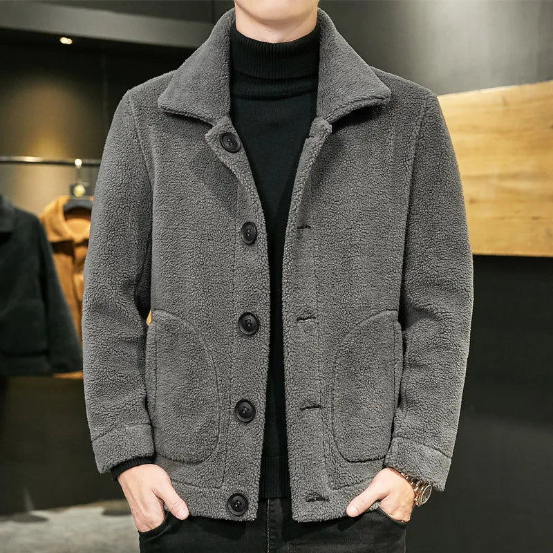 8XL-M Large Size Lamb Wool for Men All in One Skin Thickened Thickened Short Coat Men's Autumn/Winter Double-sided Warm Coat