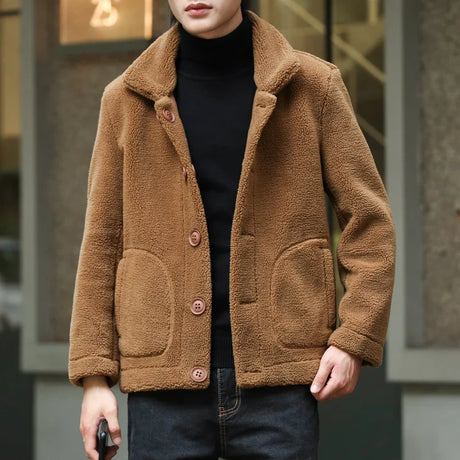 8XL-M Large Size Lamb Wool for Men All in One Skin Thickened Thickened Short Coat Men's Autumn/Winter Double-sided Warm Coat