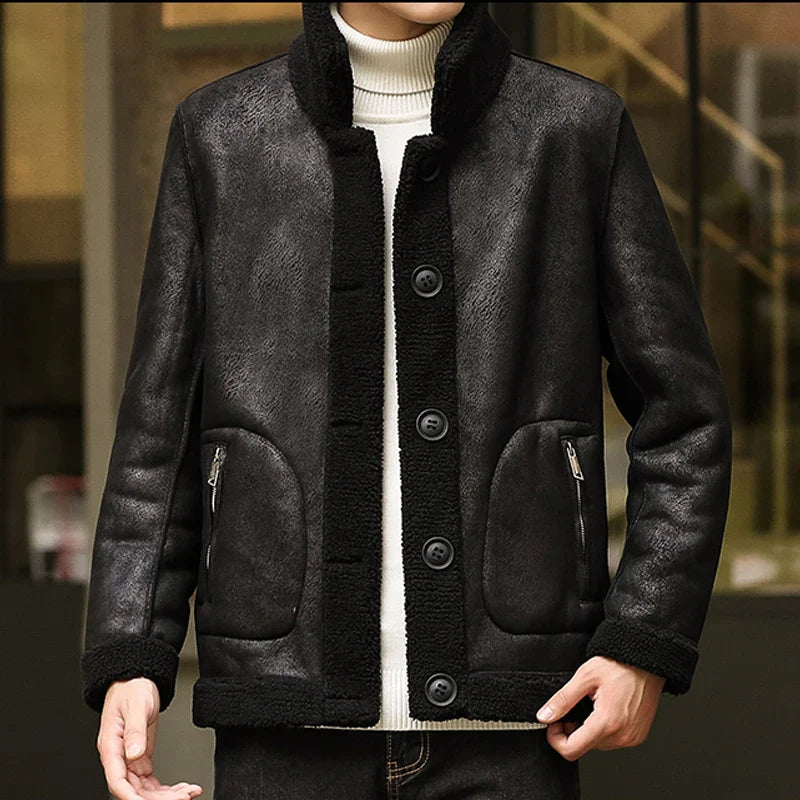 8XL-M Large Size Lamb Wool for Men All in One Skin Thickened Thickened Short Coat Men's Autumn/Winter Double-sided Warm Coat