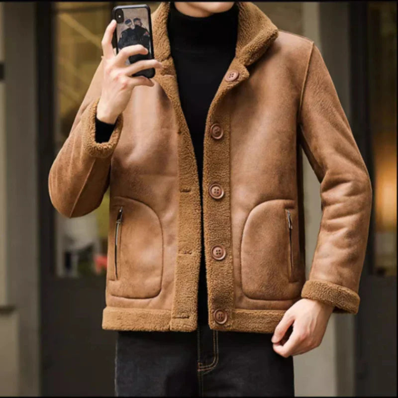 8XL-M Large Size Lamb Wool for Men All in One Skin Thickened Thickened Short Coat Men's Autumn/Winter Double-sided Warm Coat