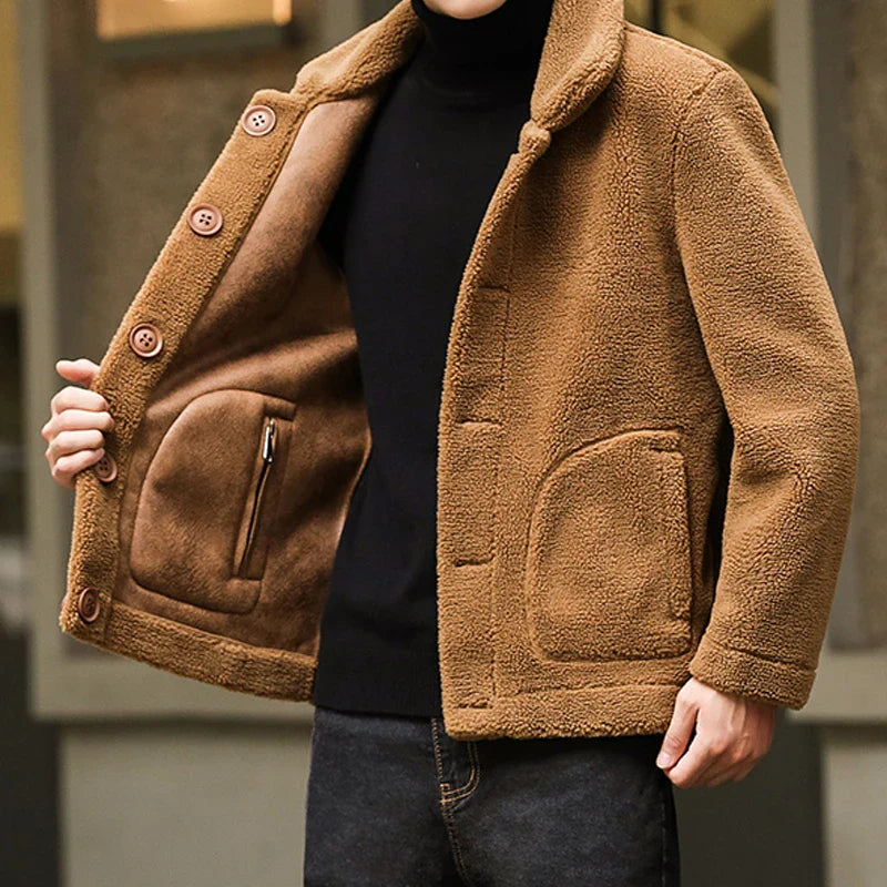 8XL-M Large Size Lamb Wool for Men All in One Skin Thickened Thickened Short Coat Men's Autumn/Winter Double-sided Warm Coat