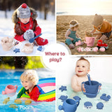 8pcs Beach Toys BPA Free Food-Grade Silicone Fun Summer Outdoor Toys For Kids With Bucket 4 Color Sand Set