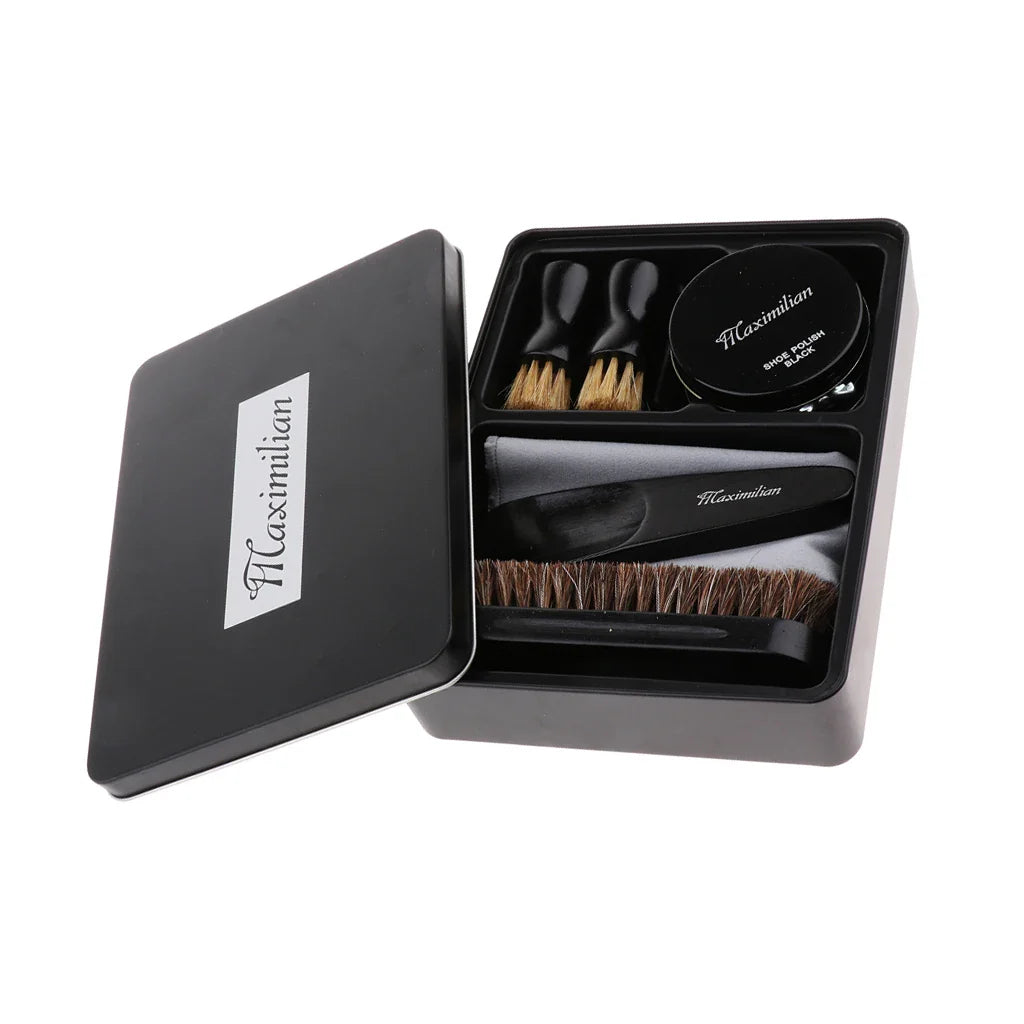 8pcs/set Shoes Care Kit Cleaning Shine Polish Brushes Set With Iron Tin Box