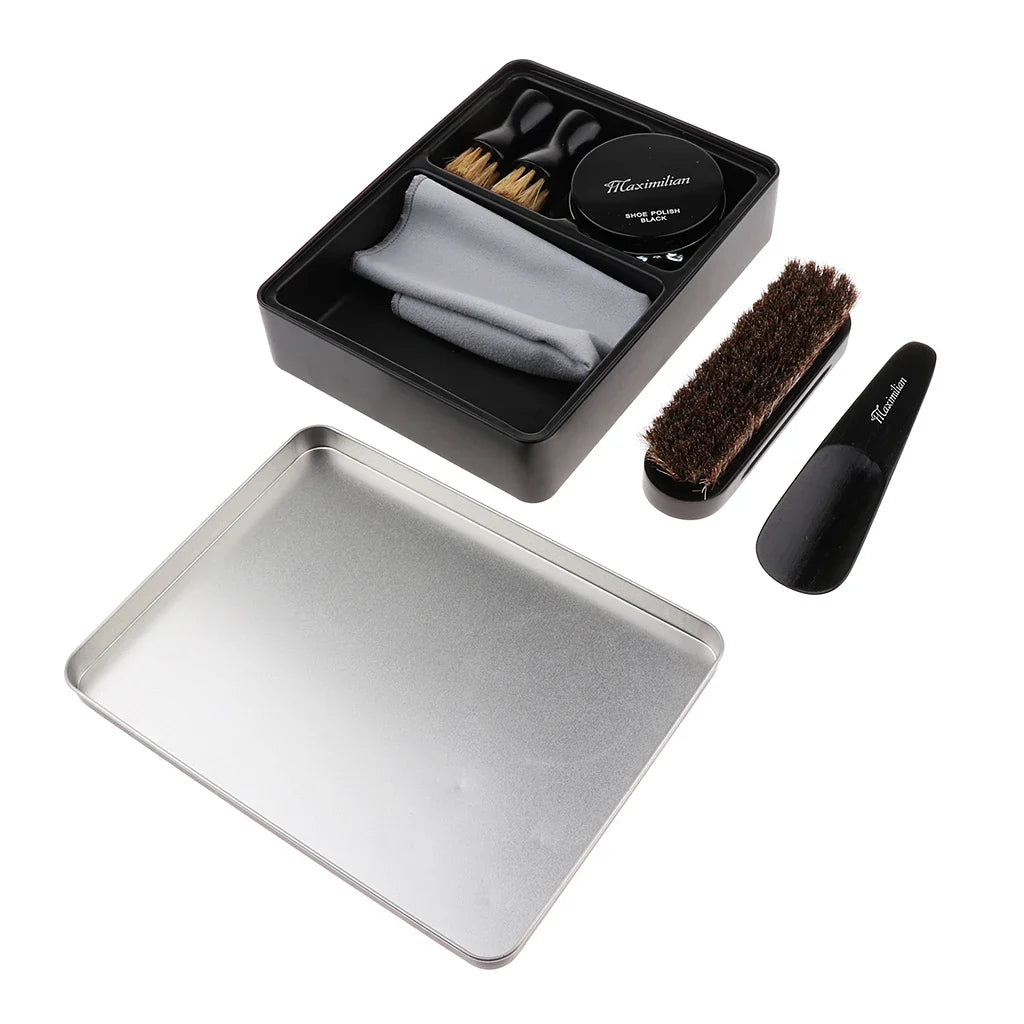 8pcs/set Shoes Care Kit Cleaning Shine Polish Brushes Set With Iron Tin Box