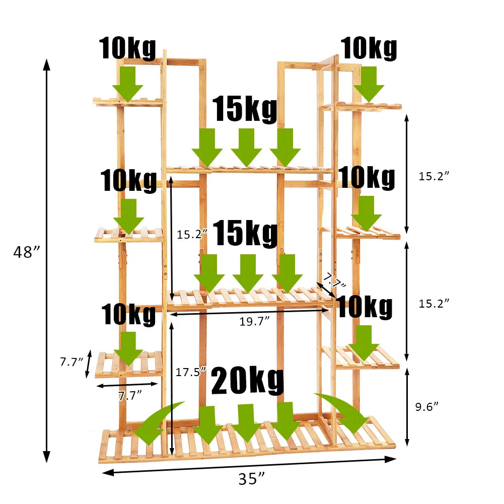 9 Tier Bamboo 17 Potted Plant Stand Rack Multiple Flowerpot Holder Shelf Indoor Outdoor Planter Display Shelving Unit for Patio