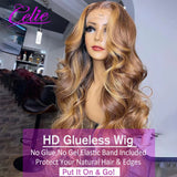 Celie Glueless Highlight Wig Human Hair Body Wave HD Transparent Ombre Colored Human Hair Wigs 4 27 Honey Blonde Lace Front Wig