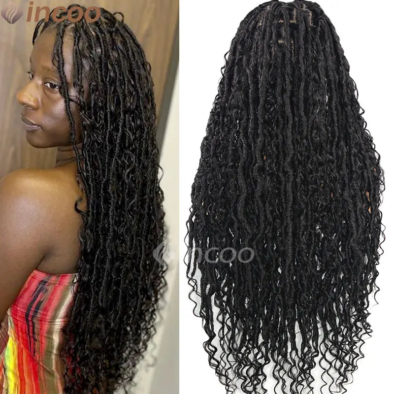 32 Inch Full Lace Wigs For Black Women Bohemian Medium Lace Wig Synthetic Braided Lace Front Wig With Curly Ends Knotless Braids