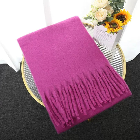 Luxury Cashmere Bright Solid Colors Women Scarf Winter Shawl and Wrap Bandana Pashmina Tassel Female Foulard Thick Blanket