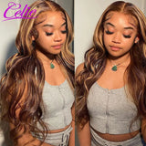 Celie Glueless Highlight Wig Human Hair Body Wave HD Transparent Ombre Colored Human Hair Wigs 4 27 Honey Blonde Lace Front Wig