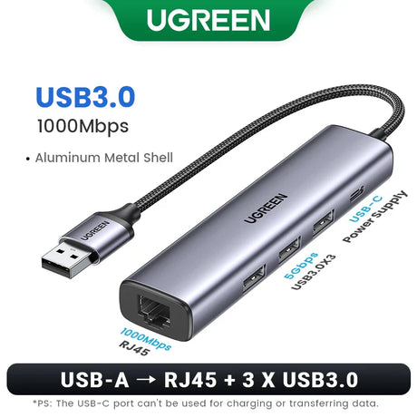 UGREEN USB Ethernet Adapter 1000/100Mbps USB3.0 HUB RJ45 Lan for Laptop PC Xiaomi Mi Box Macbook Windows USB-C HUB Network Card