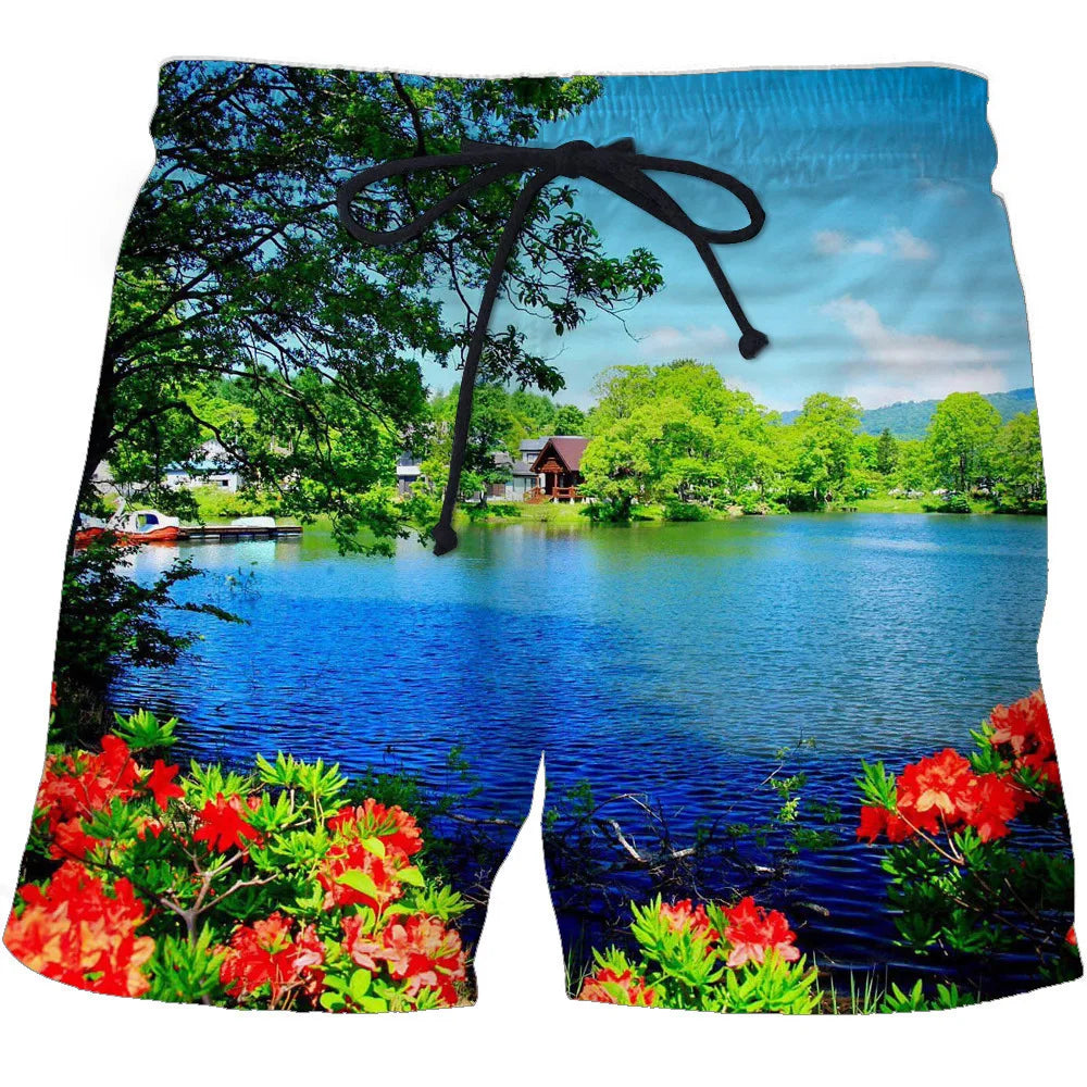 Landscape 3D print, beach pants lead the way.  Fashion trend Advanced fabrics are comfortable and soft