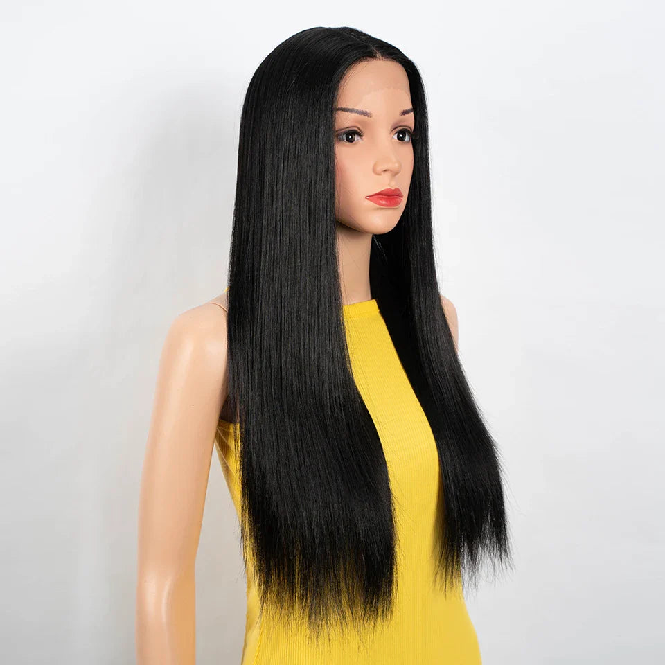 Synthetic Lace Front Wig For Black Women Long Straight Middle Part Wig High Temperature Hair Red Ombre Cosplay Wigs