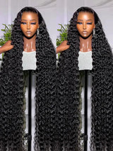 Wear And Go Deep Wave 13x4 HD Glueless Wig Brazilian Curly Human Hair Wigs For Women Lace Front Human Hair Wig Pre Plucked 250%