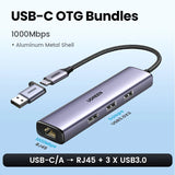 UGREEN USB Ethernet Adapter 1000/100Mbps USB3.0 HUB RJ45 Lan for Laptop PC Xiaomi Mi Box Macbook Windows USB-C HUB Network Card