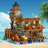 Creative Micro Fisherman Cabin Wharf Wooden House Model Building Blocks Street View Fishing Village Bricks Assemble Toy Kid Gift