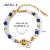 Uworld Natural Stone lapis lazuli Pearl Handmade Stainless Steel 18K Link Bracelet Bangle Fashion Trendy Charm pulseras mujer