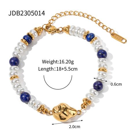 Uworld Natural Stone lapis lazuli Pearl Handmade Stainless Steel 18K Link Bracelet Bangle Fashion Trendy Charm pulseras mujer