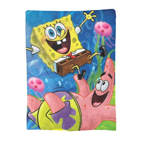 S-SpongeBob Cartoon Soft Plush Blanket,Flannel Blanket Throw Blanket for Living Room Bedroom Bed Sofa Cover Child