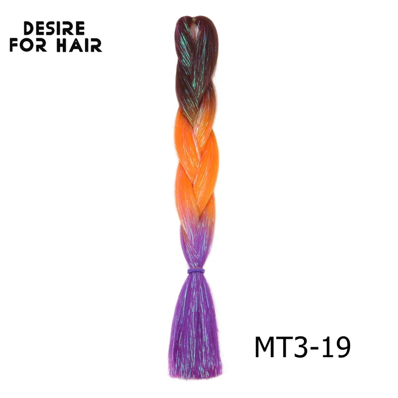 Desire for Hair 5Packs Synthetic Braiding Hair Christmas Colors Mix Tinsel Glitter Green Synthetic Hair Extensions Jumbo Braids