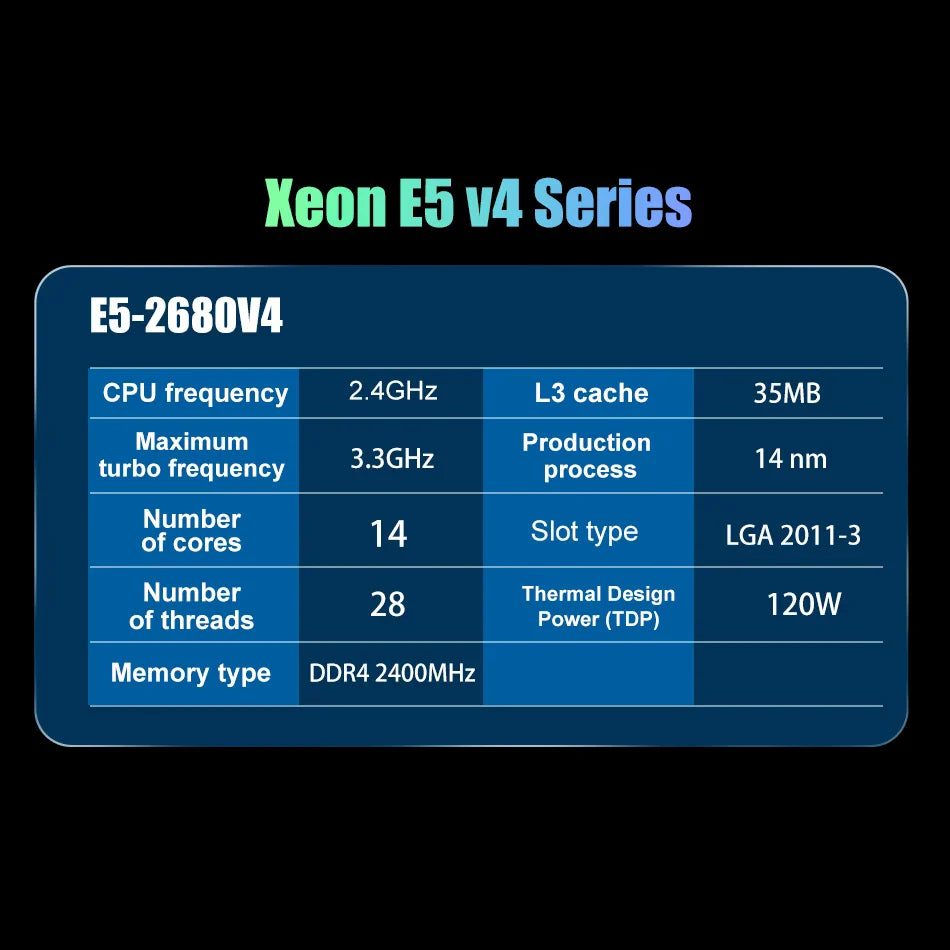 Used Intel XEON E5 2680 V4 CPU Processor 14 Core 2.40GHZ 35MB L3 Cache 120W SR2N7 LGA 2011-3 Support X99 Motherboard E5-2680V4