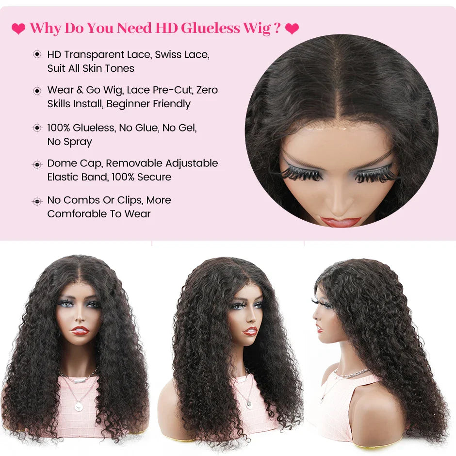 Deep Wave Glueless Wig Human Hair Ready To Wear And Go PrePlucked For Women Precut 13x6 Hd Frontal Curly Lace Front Wigs On Sale