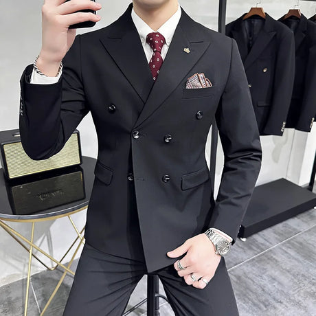 S-7XL (Jacket+Vest+Pants) Fashion Boutique Lattice Formal Business Mens Suit 3pcs Set Groom Wedding Dress Plaid Suit Show Stage