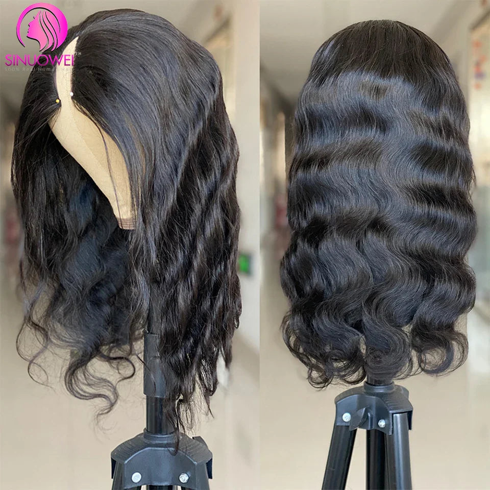 Sinuowei U V Part Wig Body Wave Human Hair Wigs For Women Brazilian Glueless 10-28 Inches Wavy Upgrade Wig Natural Black Wigs