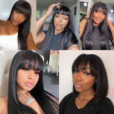 Straight Human Hair Wigs With Bangs Full Machine Made Wig Cheap Brazilian Hair Wigs Glueless Short Bob Fringe Wigs 3x1 HD Lace