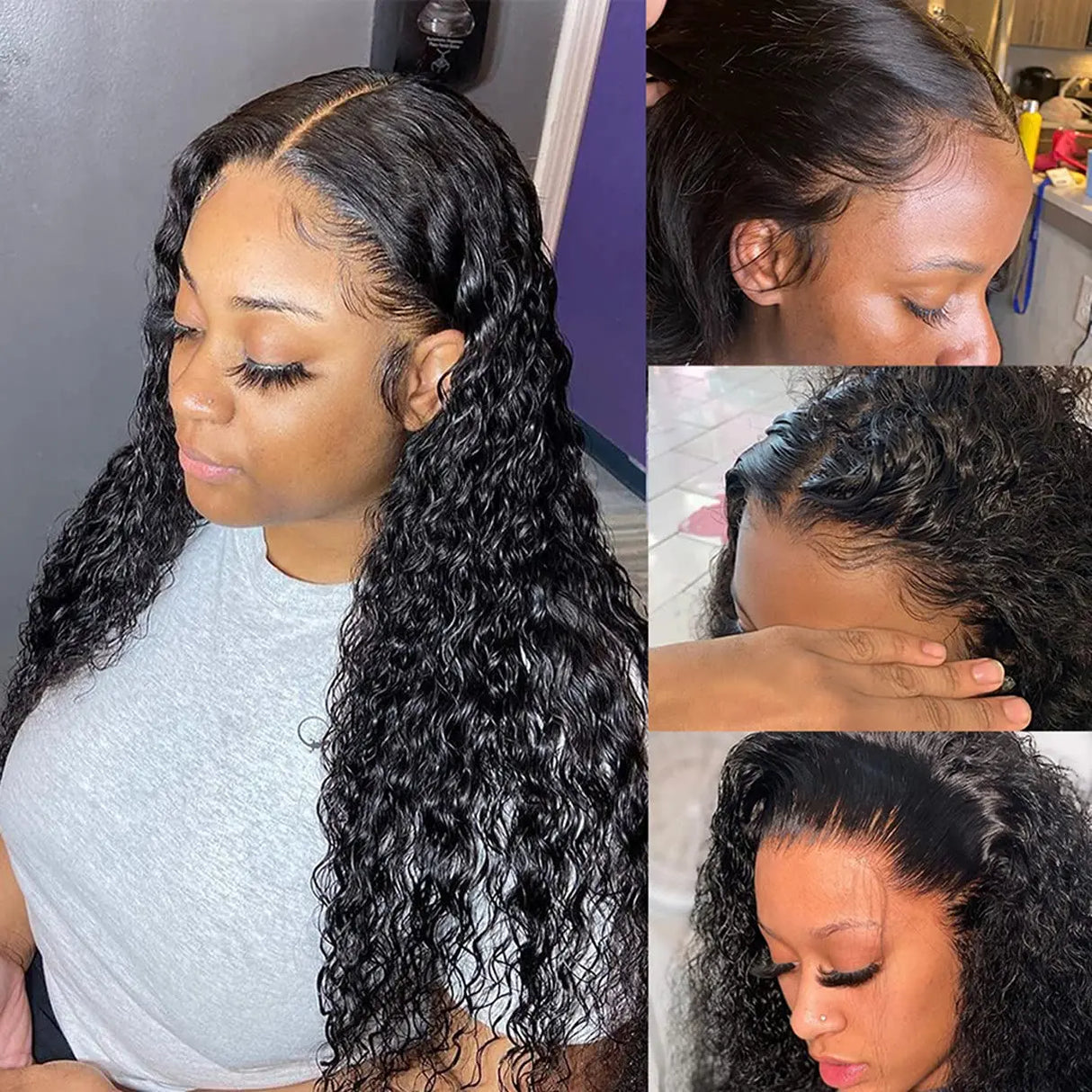 Brazilian Hair Deep Wave Bundles with Frontal Virgin Hair Ear to Ear 13x4 Frontal with 3 Bundles 100% Human Hair Natural Color