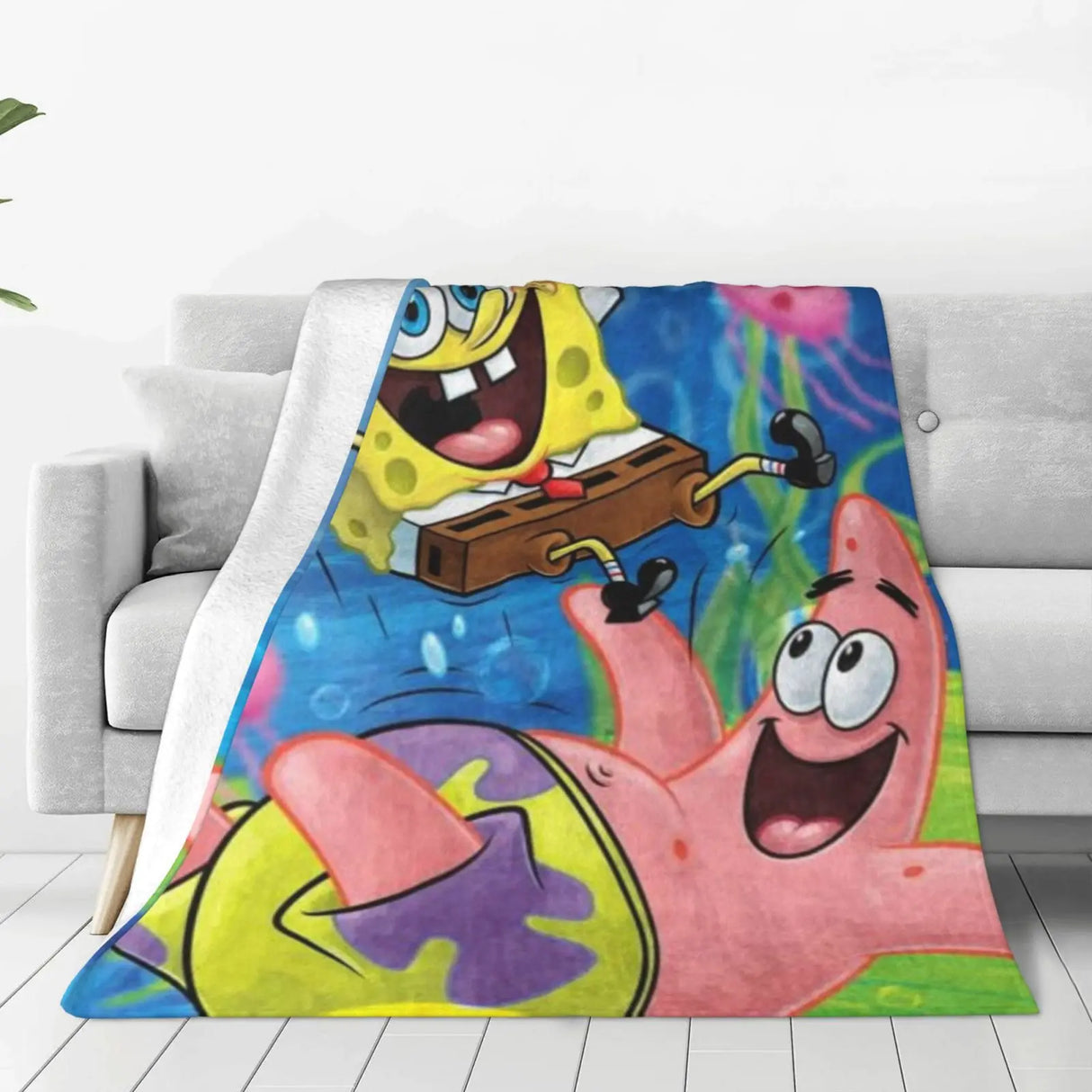 S-SpongeBob Cartoon Soft Plush Blanket,Flannel Blanket Throw Blanket for Living Room Bedroom Bed Sofa Cover Child