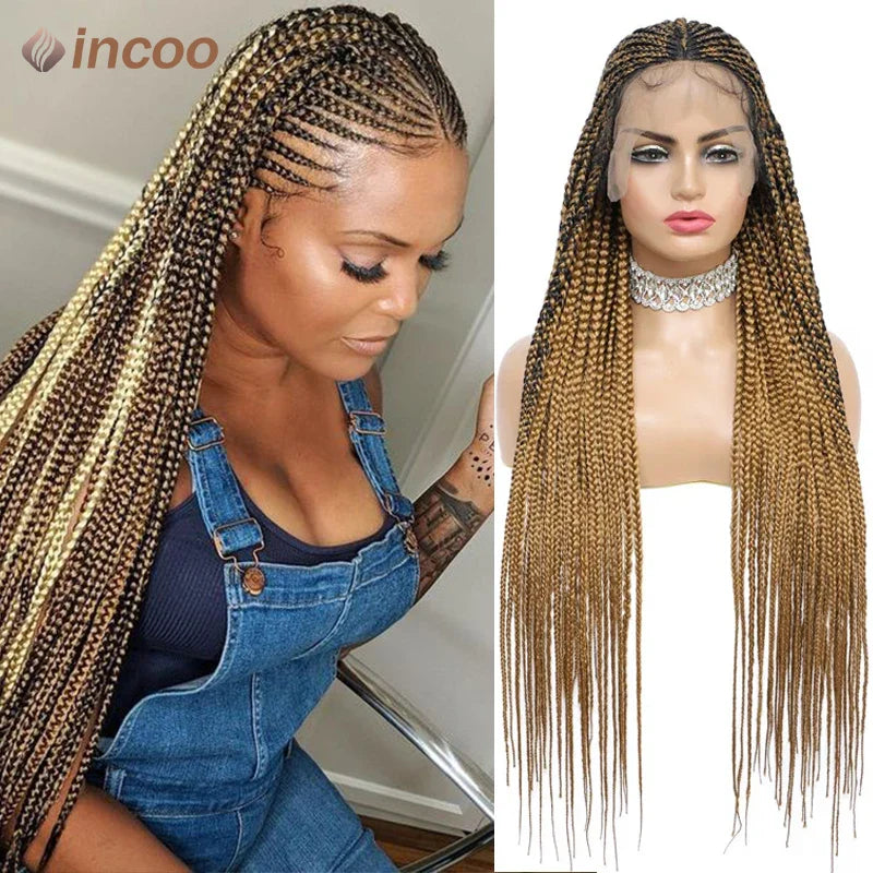 36 Inch Braid Wigs Lace Front Wig Cornrow Braided Wigs Box Braids 13x8 Lace Frontal Wig for Woman Synthetic Lace Wig Baby Hair